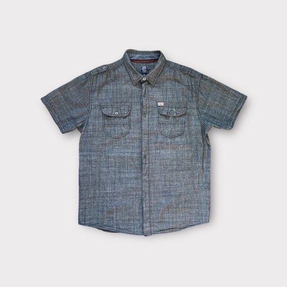 Black Jack Shirt Mens XL Gray Short Sleeve Button Front Casual Cotton Chambray - Picture 2 of 9